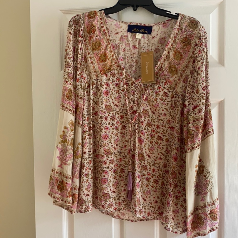 Floral Pink & Cream Bell Sleeve Top